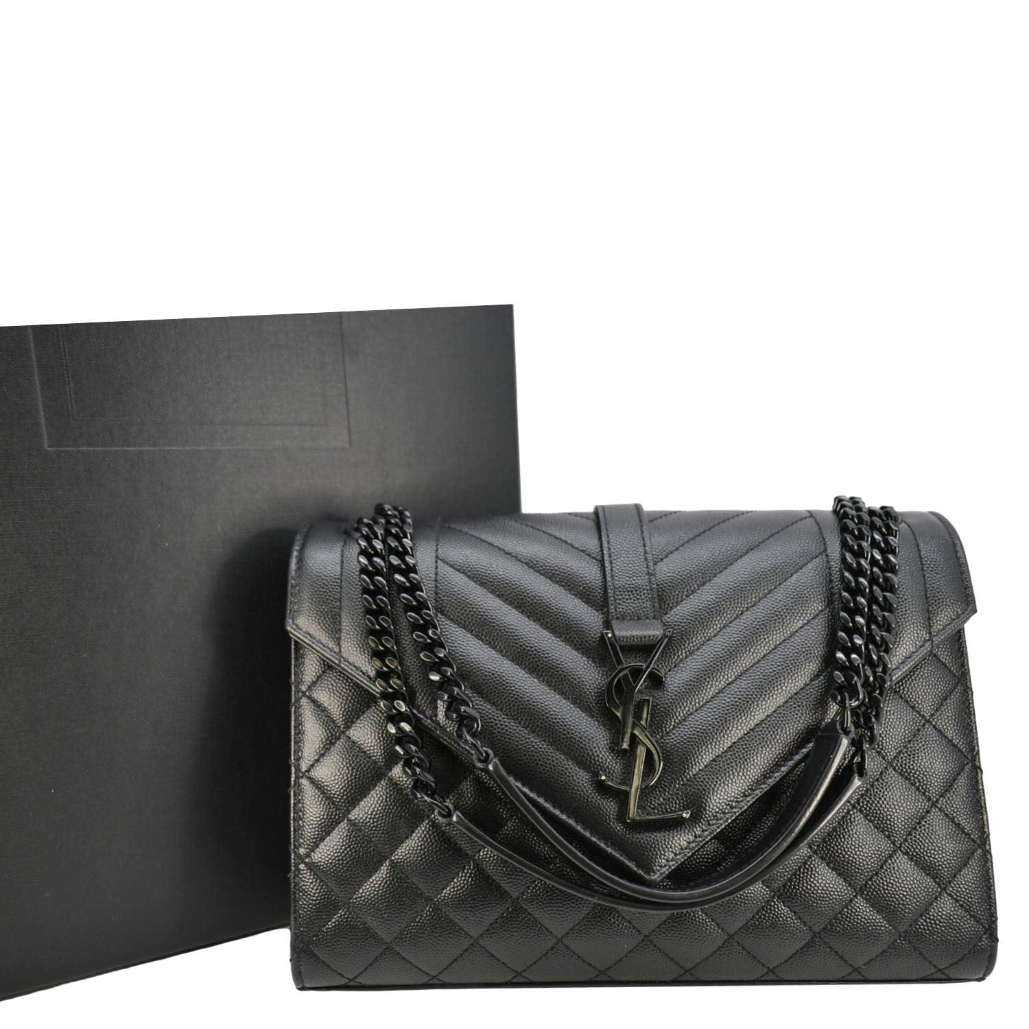 YSL Saint Laurent Yves Envelope Mixed Shoulder Bag Leather Matelasse Black