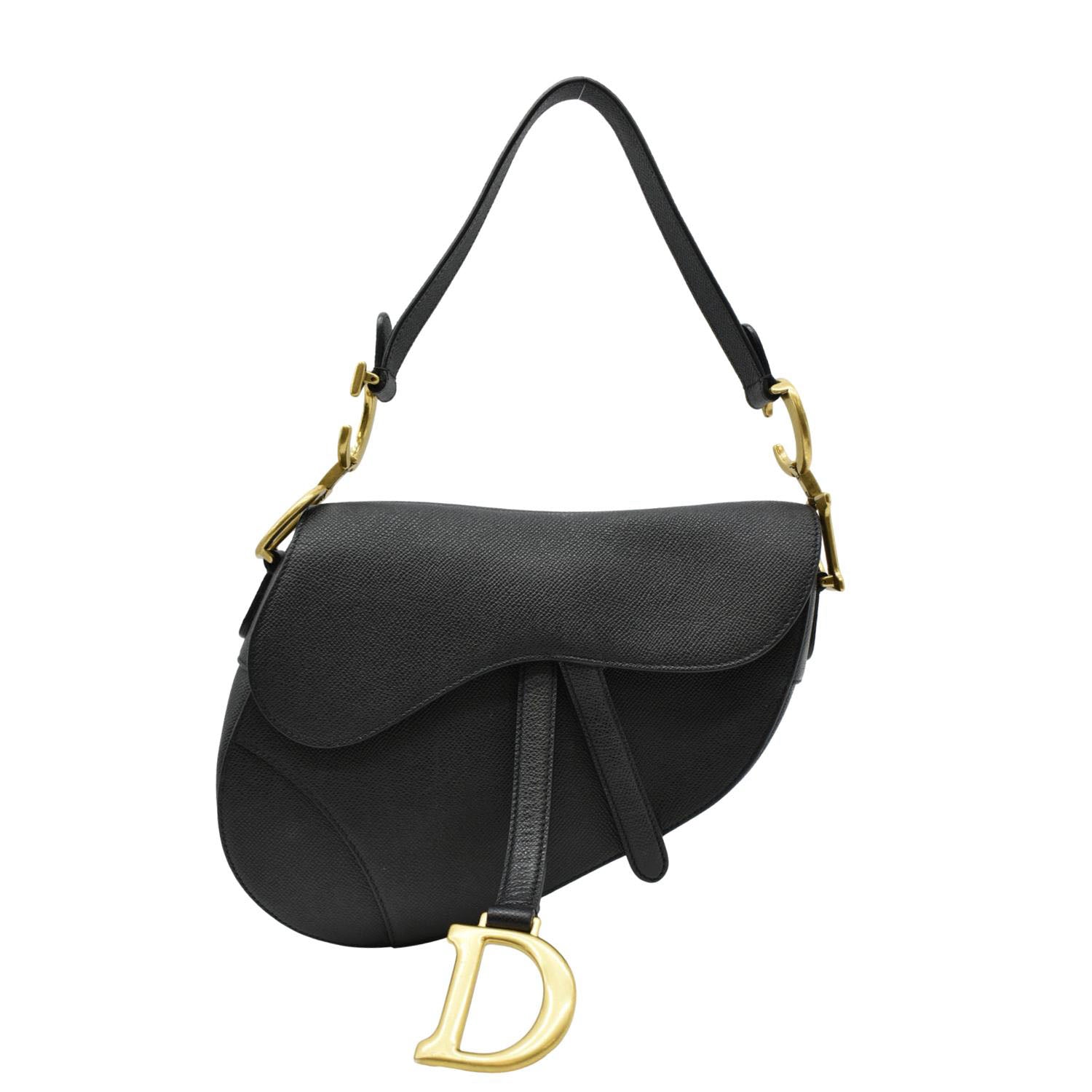 Dior Saddle Grained Satchel Shoulder Bag Leather Black