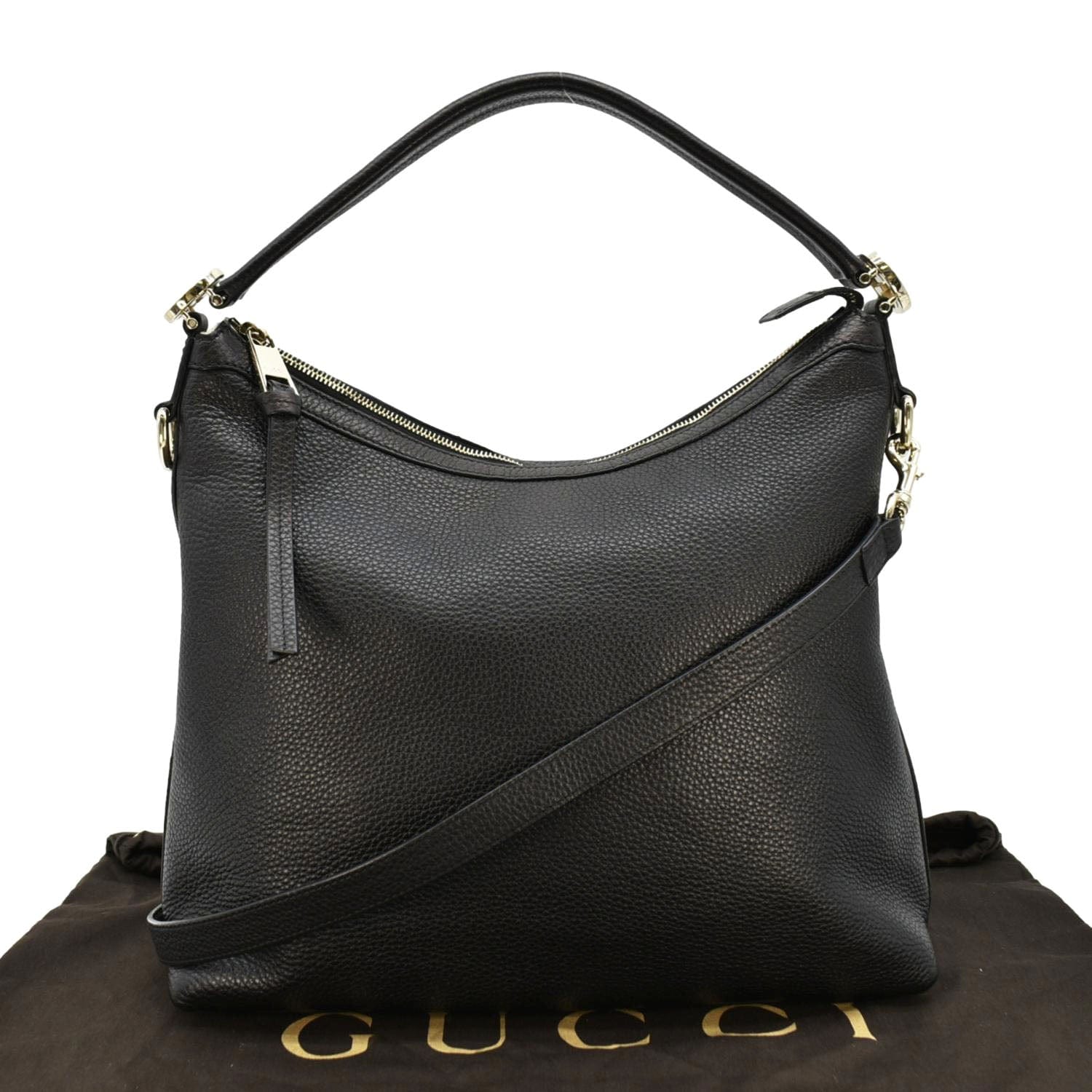 Gucci Miss Original Pebbled Calfskin Hobo Bag Leather Black Travel Bag