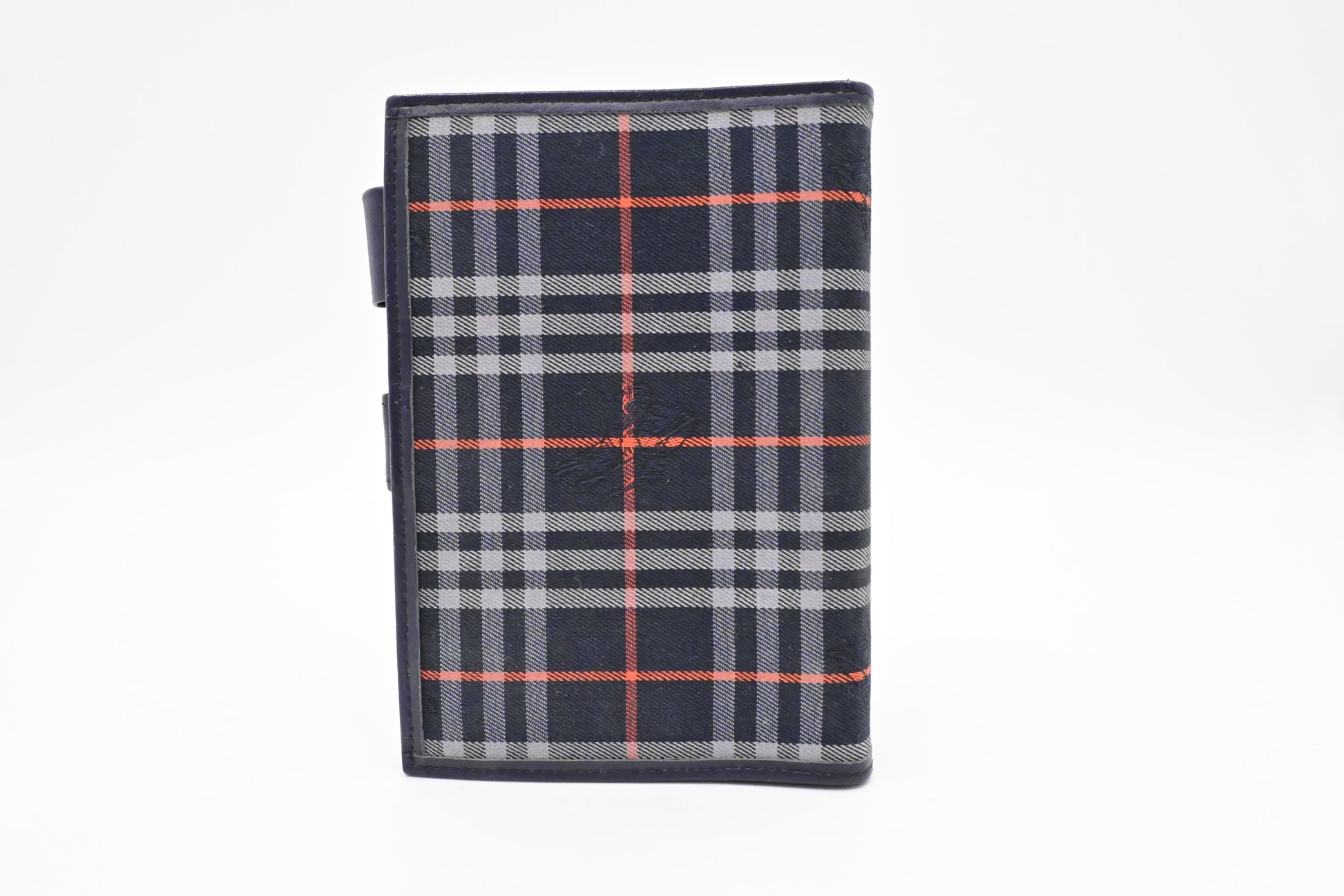 Burberry Agenda In Check Handbag Canvas Navy Travel Bag