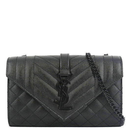 YSL Saint Laurent Saint Grain De Poudre Embossed Crossbody Bag Leather Black