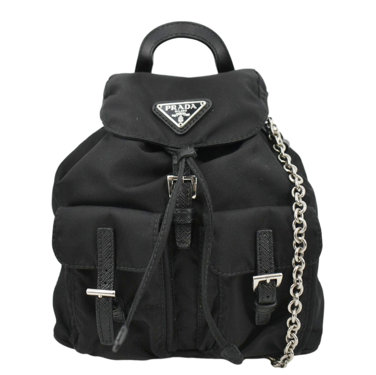 Prada Double Pocket Backpack Crossbody Bag Nylon Black Mini