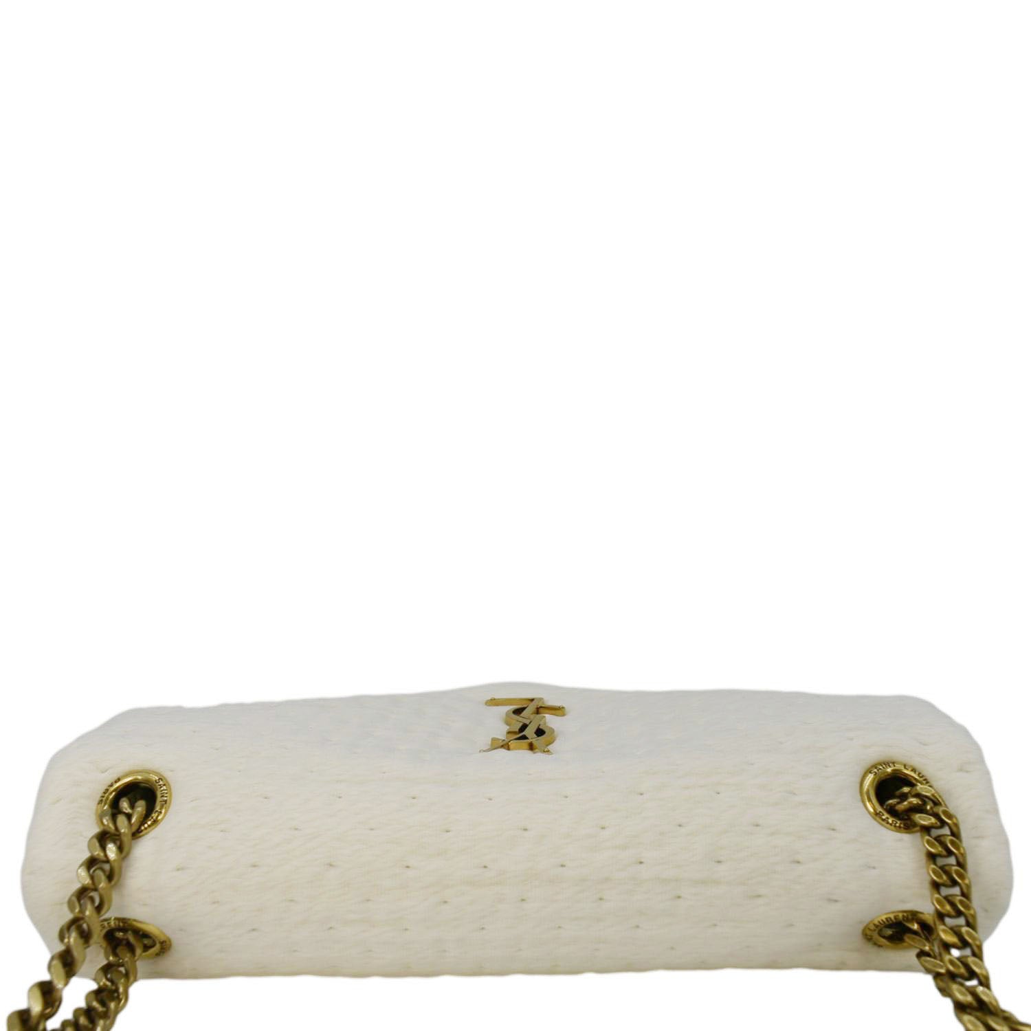 YSL Saint Laurent Yves Calypso Organza Crossbody Bag Leather White