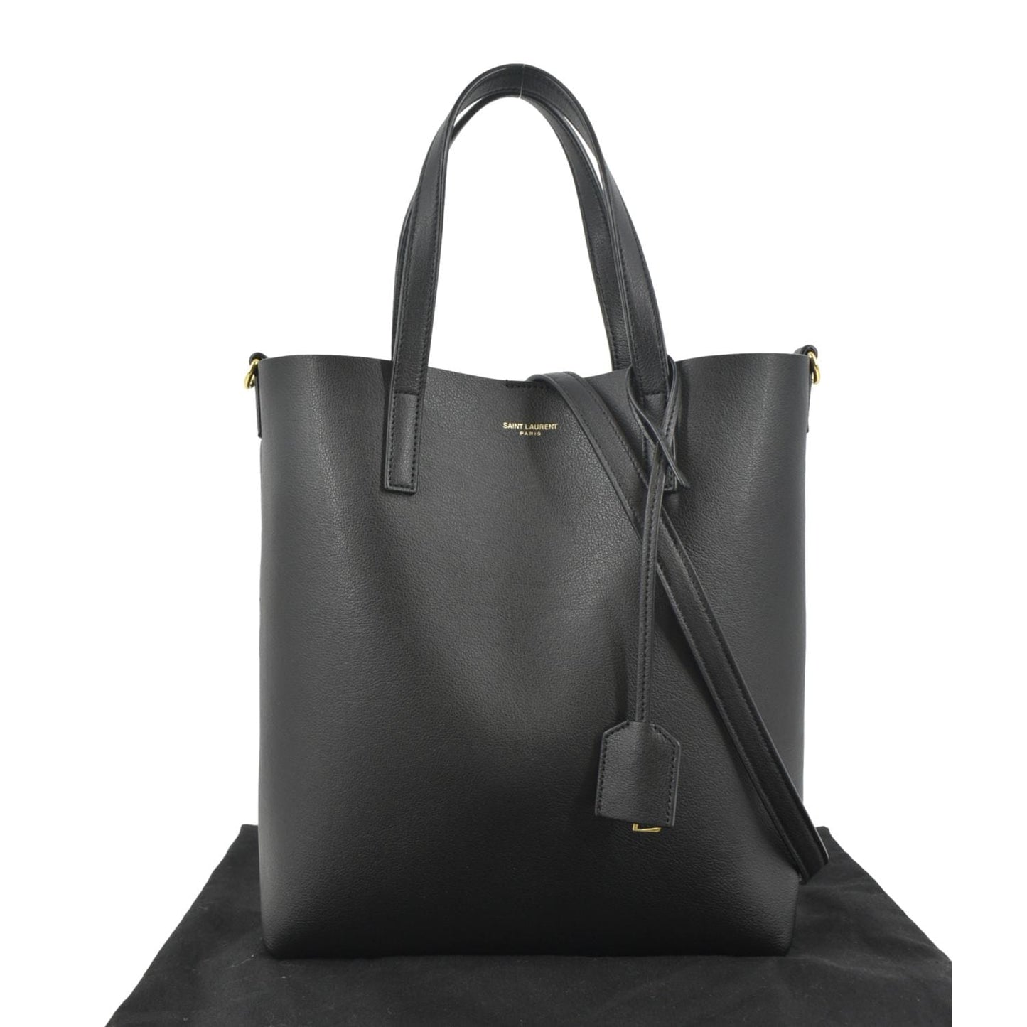 YSL Saint Laurent Yves Supple Shopping Tote Bag Leather Black Toy Shoulder Bag