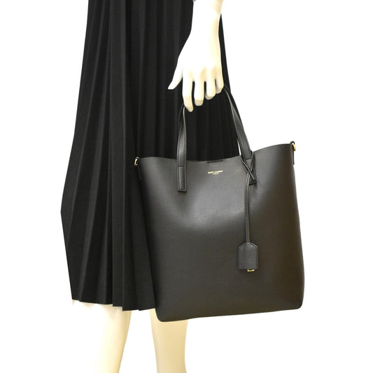 YSL Saint Laurent Yves Supple Shopping Tote Bag Leather Black Toy Shoulder Bag