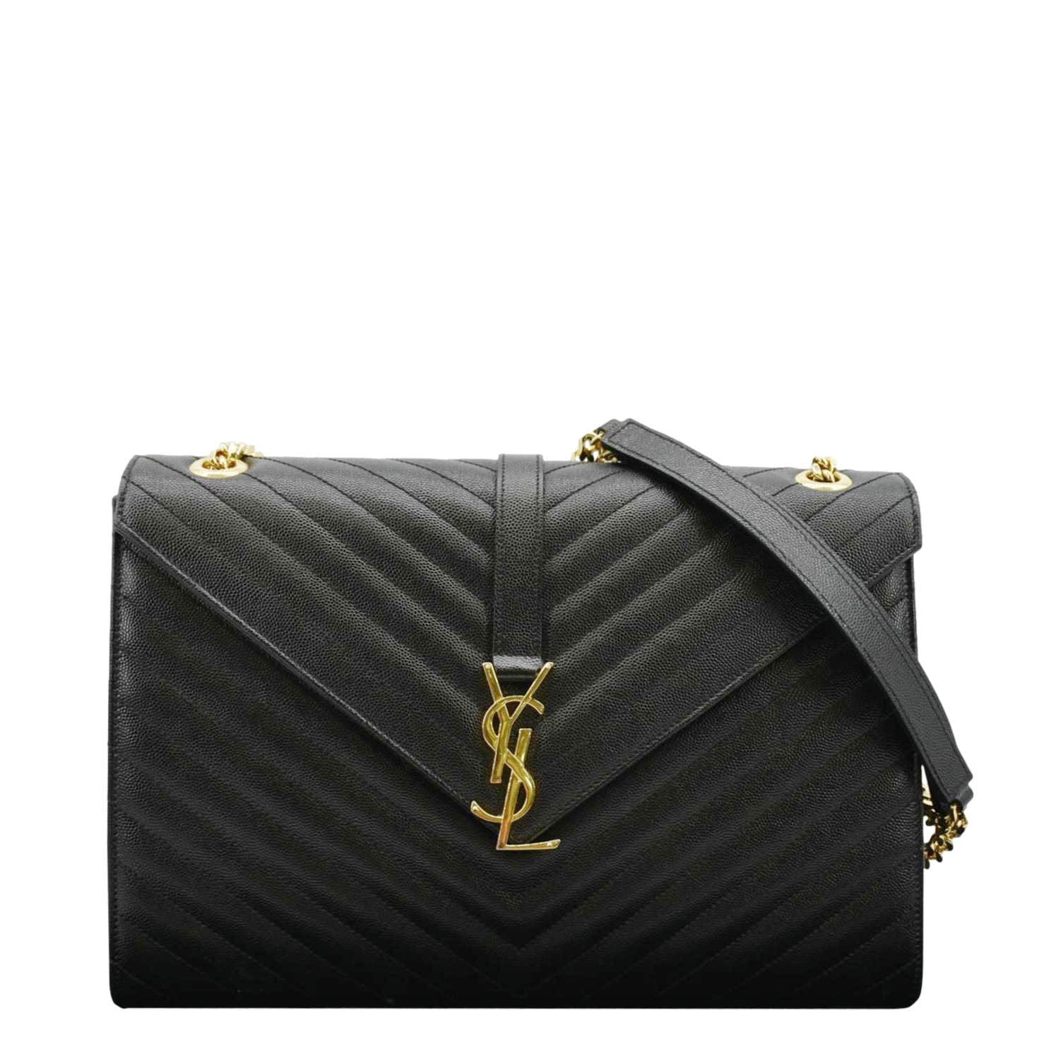 YSL Saint Laurent Yves Envelope Shoulder Bag Leather Black Large