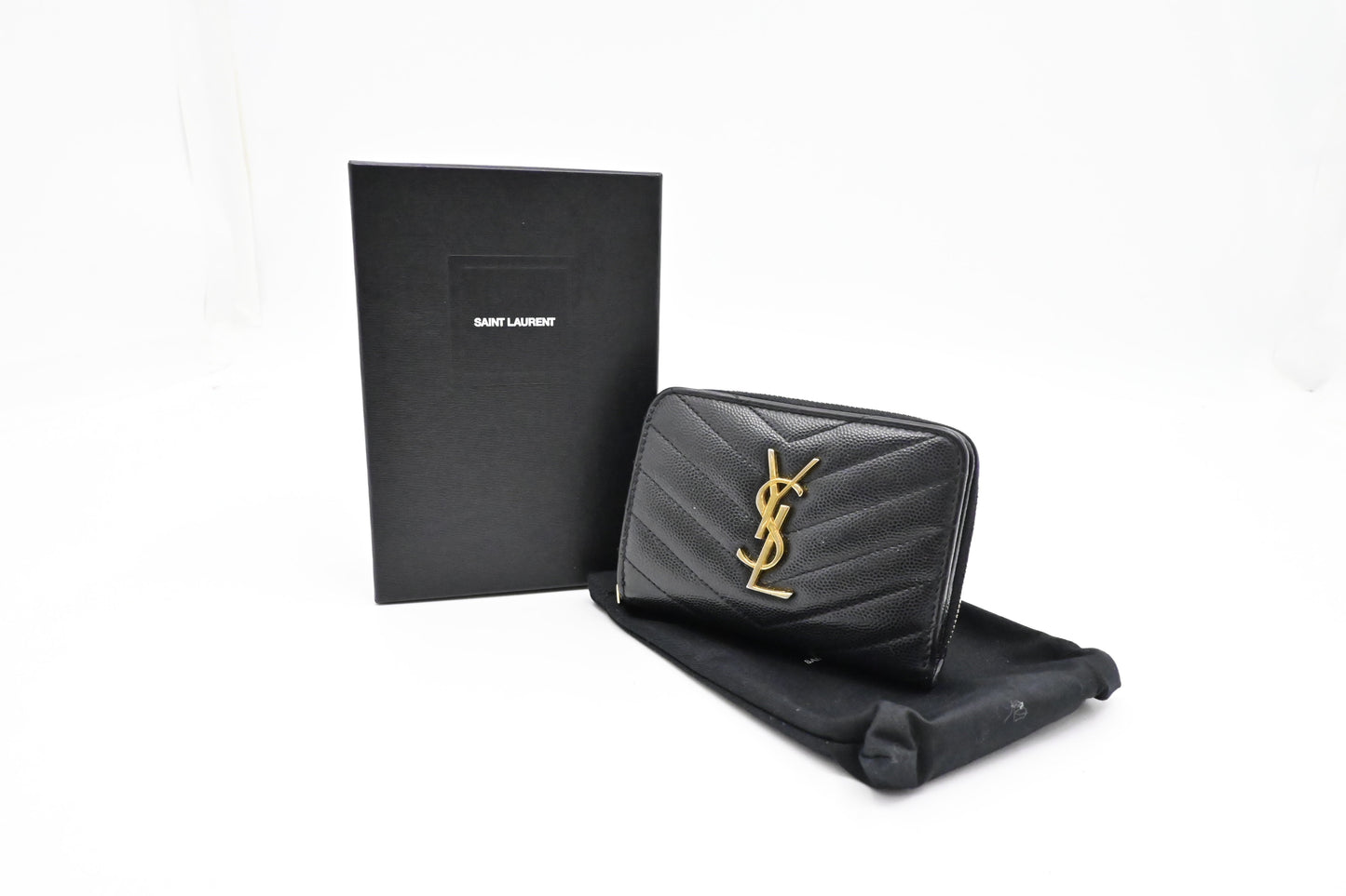 YSL Saint Laurent Compact Wallet In Grain De Poudre Travel Leather Black Travel Bag