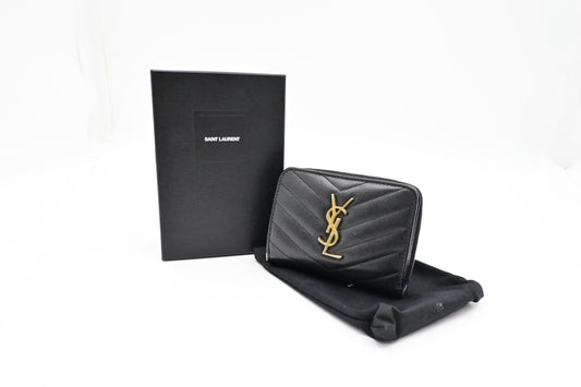 YSL Saint Laurent Compact Wallet In Grain De Poudre Travel Leather Black Travel Bag