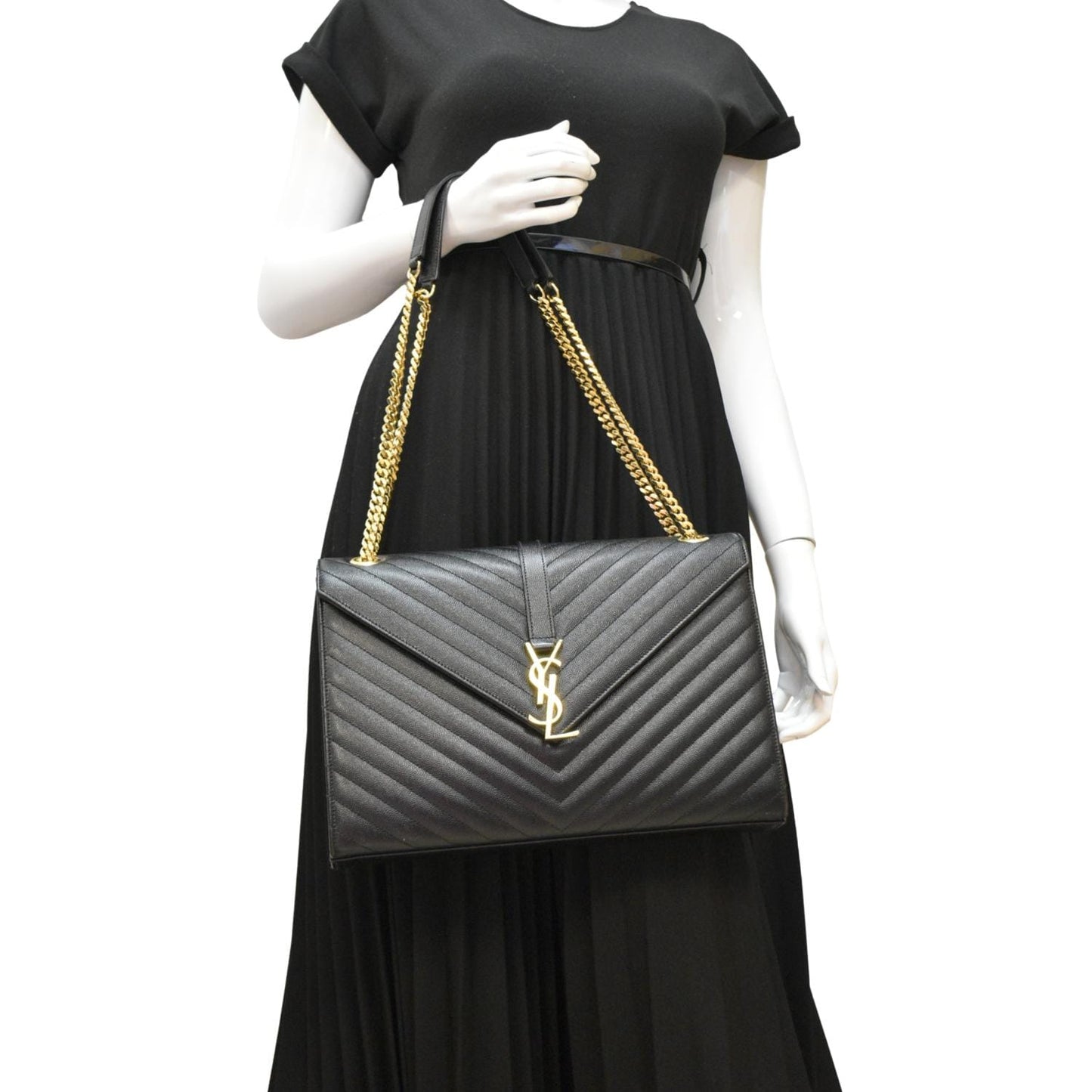YSL Saint Laurent Yves Envelope Shoulder Bag Leather Black Large