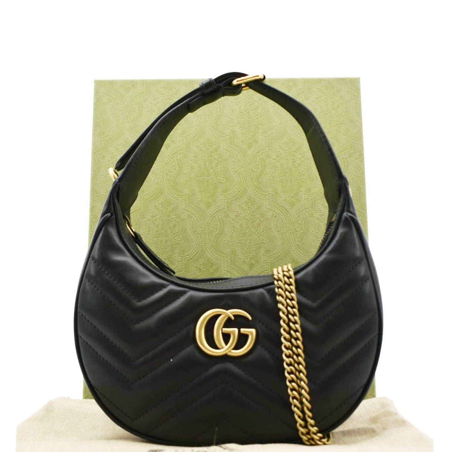 Gucci Marmont Half Moon Shoulder Bag Leather Black