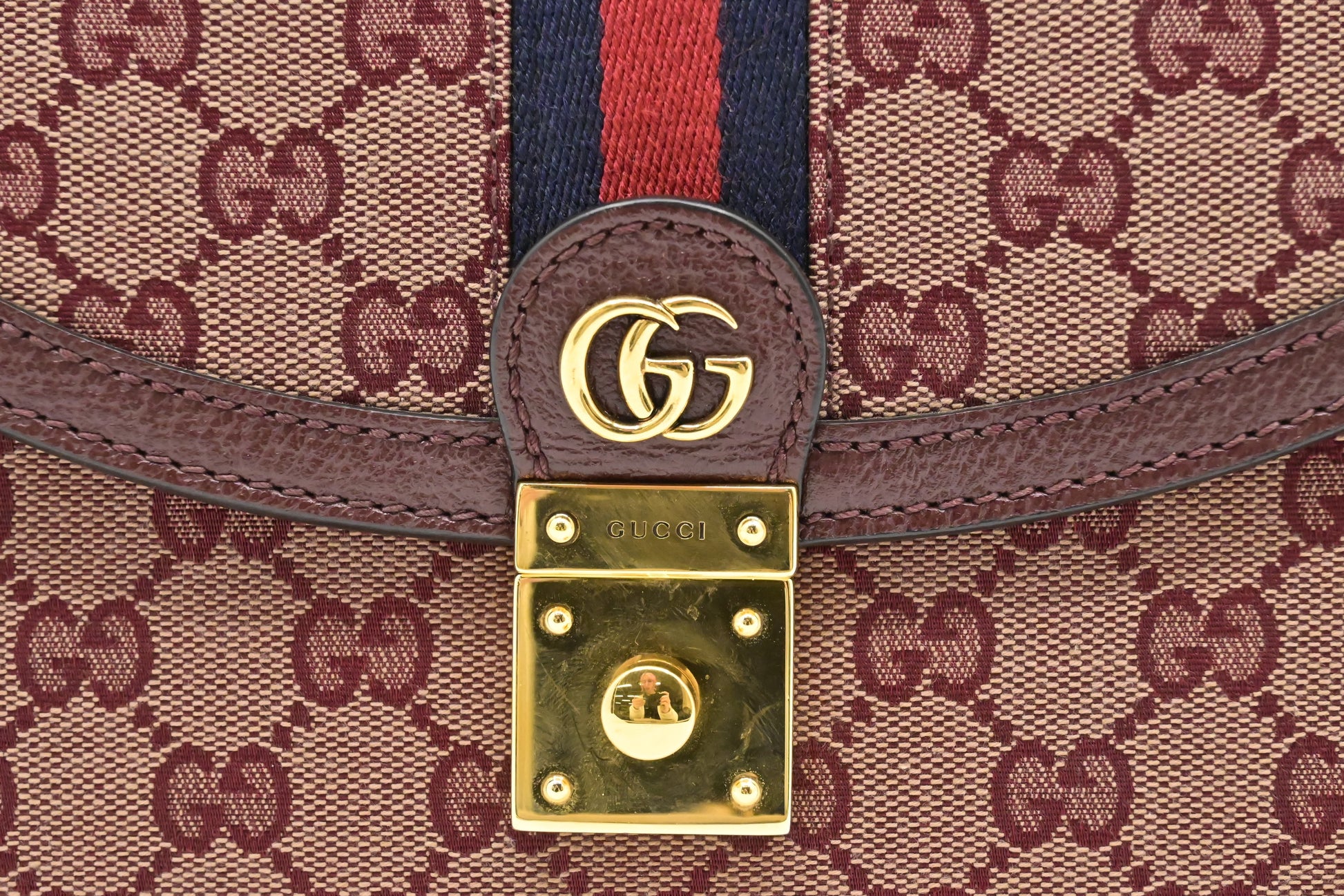 Gucci Ophidia Burgundy GG & Leather Canvas Top Handle Travel Bag