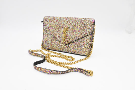 YSL Saint Laurent Wallet On In Multicolor Sparkles Crossbody Bag Chain