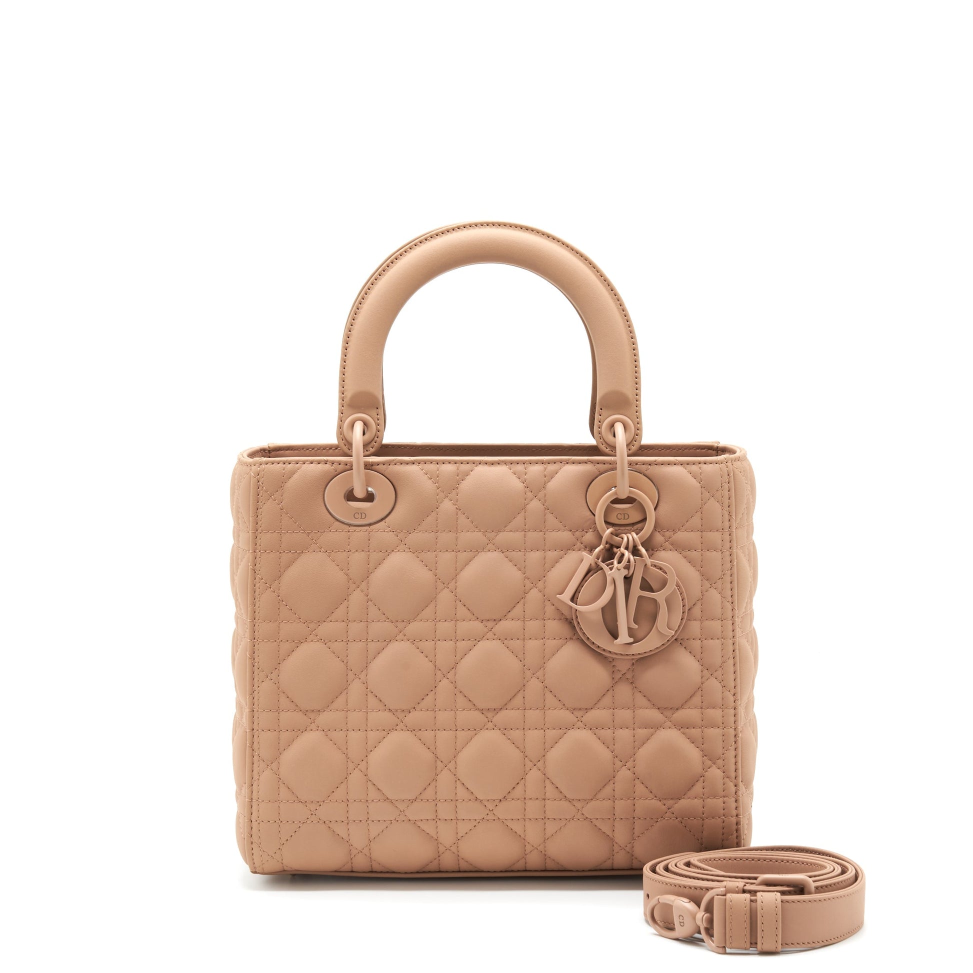 Dior Lady Blush Ultramatte Cannage Calfskin Purse Handbag Medium Travel Bag