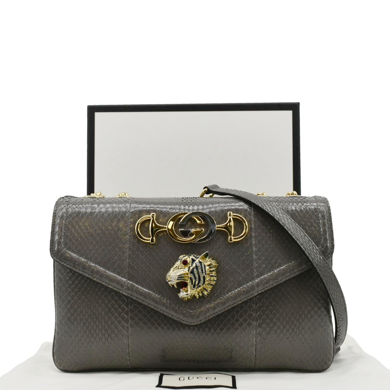 Gucci Rajah Shoulder Bag Grey Leather Medium