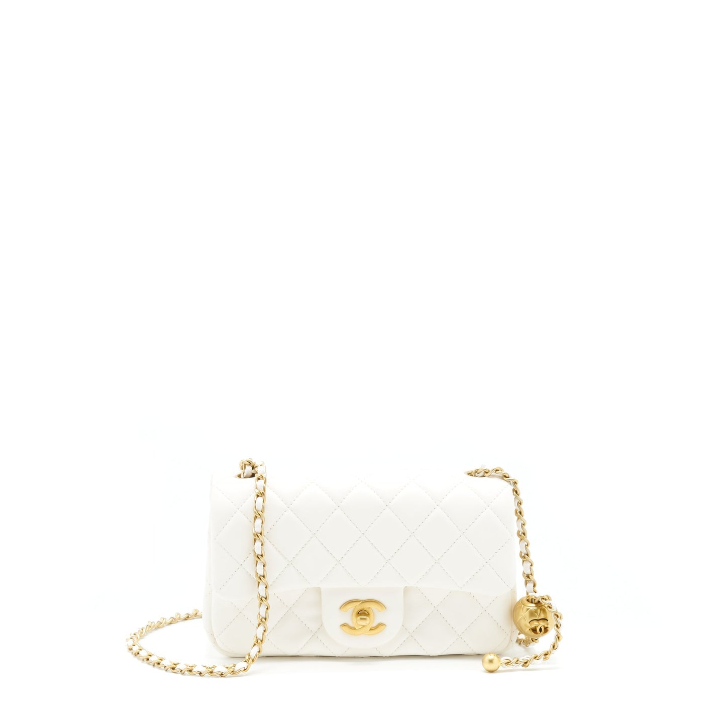 Chanel Pearl Crush Rectangular Flap Lambskin GHW White Shoulder Bag