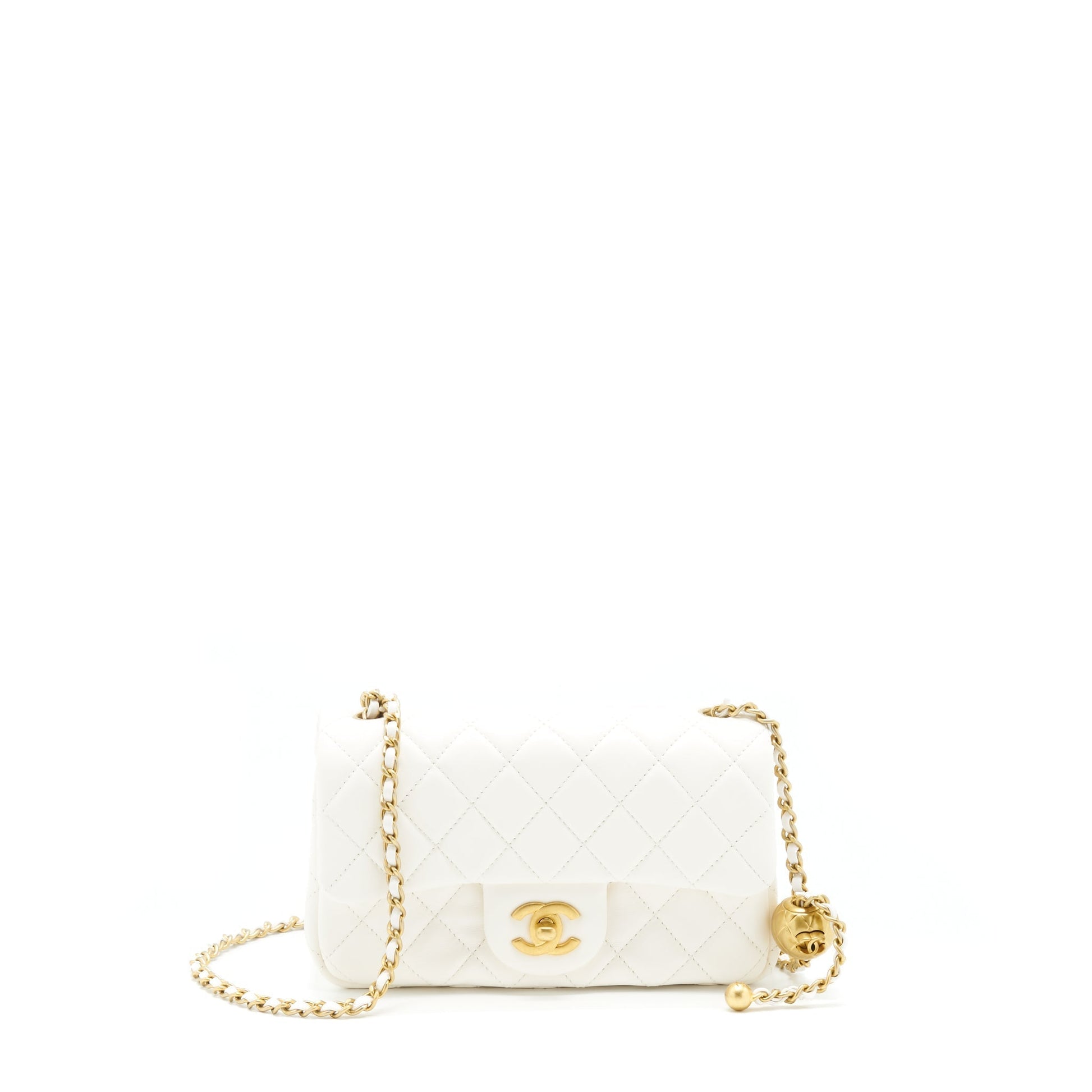 Chanel Pearl Crush Rectangular Flap Lambskin GHW White Shoulder Bag
