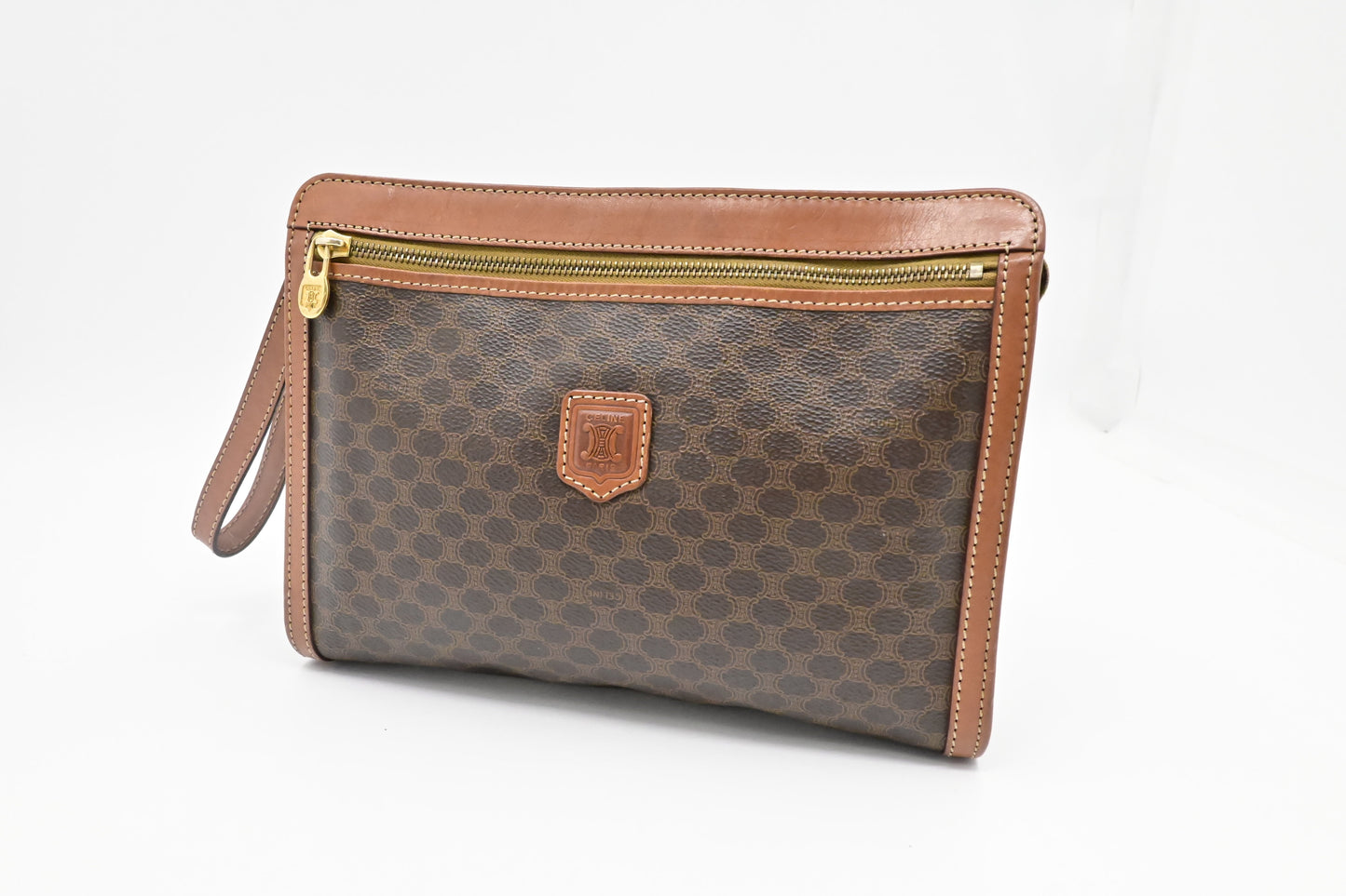 Celine Pouch In Macadam Handbag Canvas Brown Travel Bag
