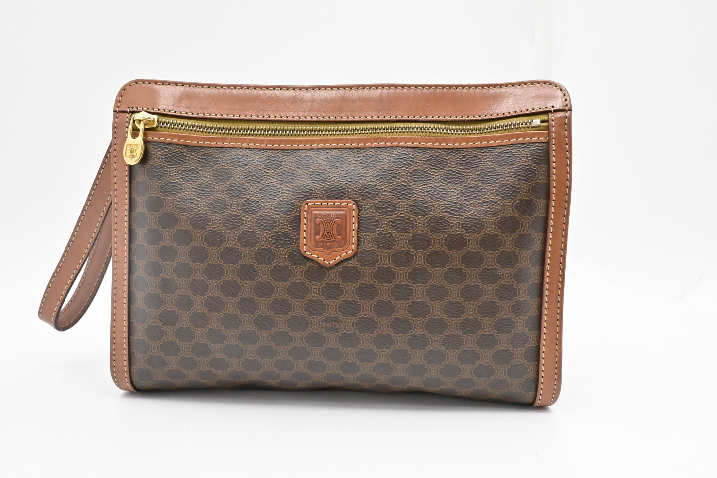 Celine Pouch In Macadam Handbag Canvas Brown Travel Bag