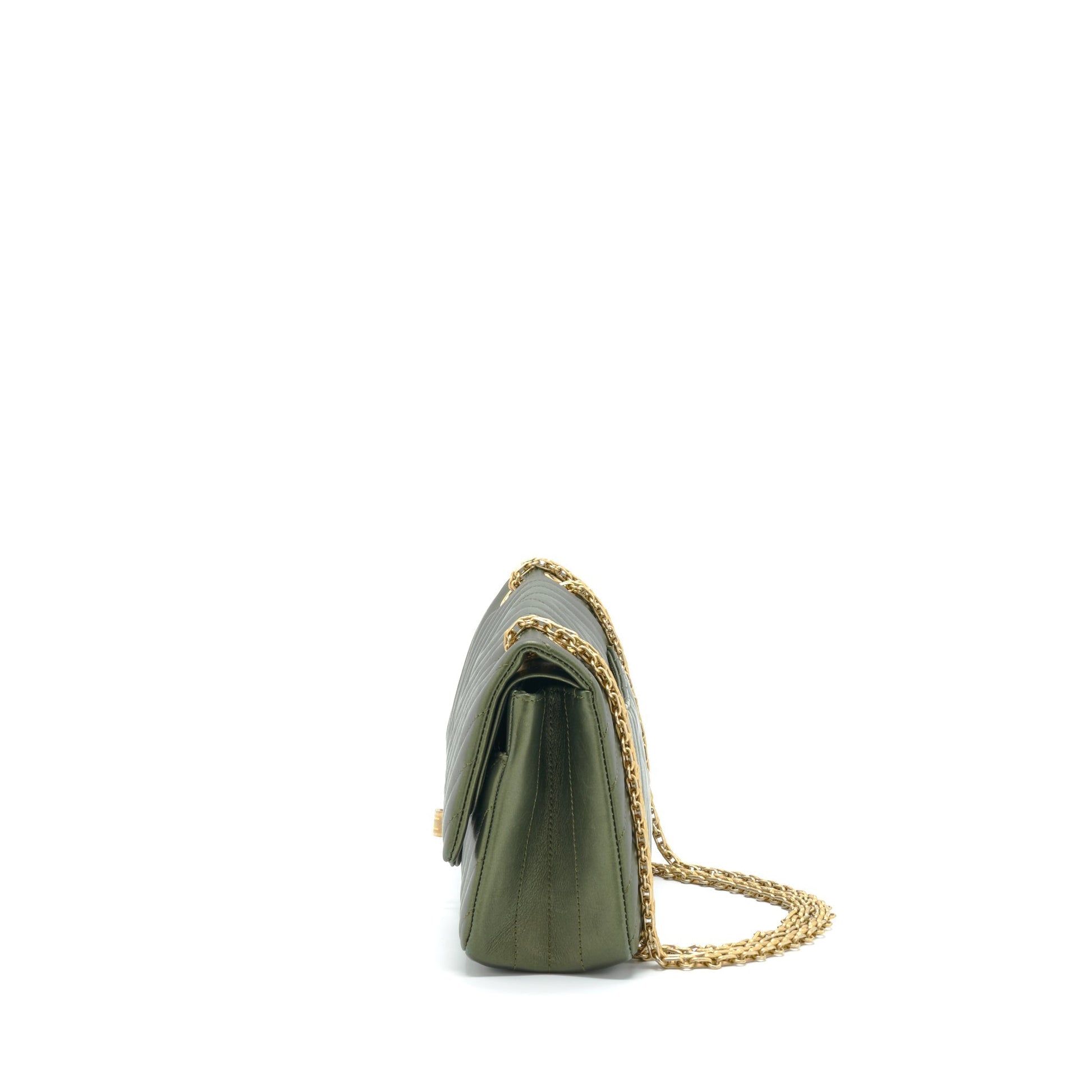 Chanel 2.55 Reissue Flap Calfskin Dark Brushed Green Gold Small Shoulder Bag