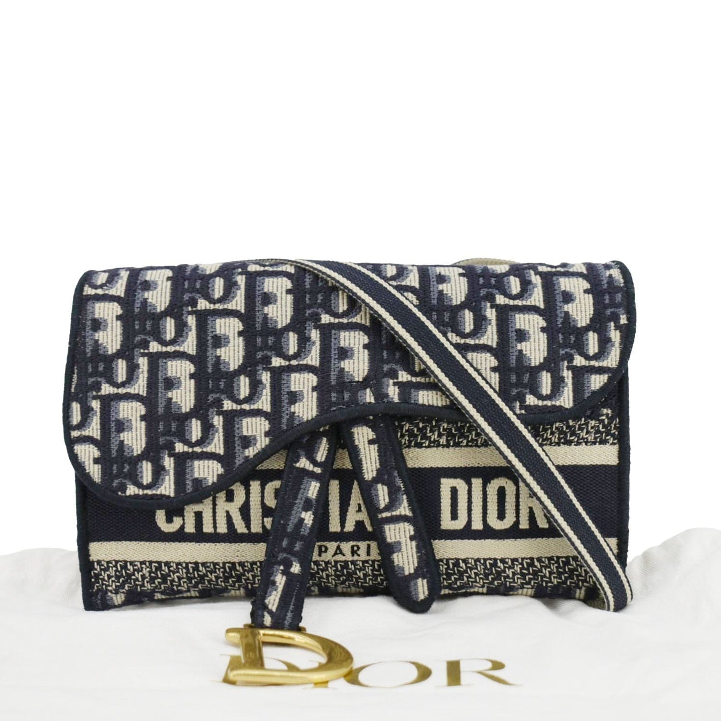 Dior Saddle Slim Oblique Crossbody Bag Canvas Blue Navy
