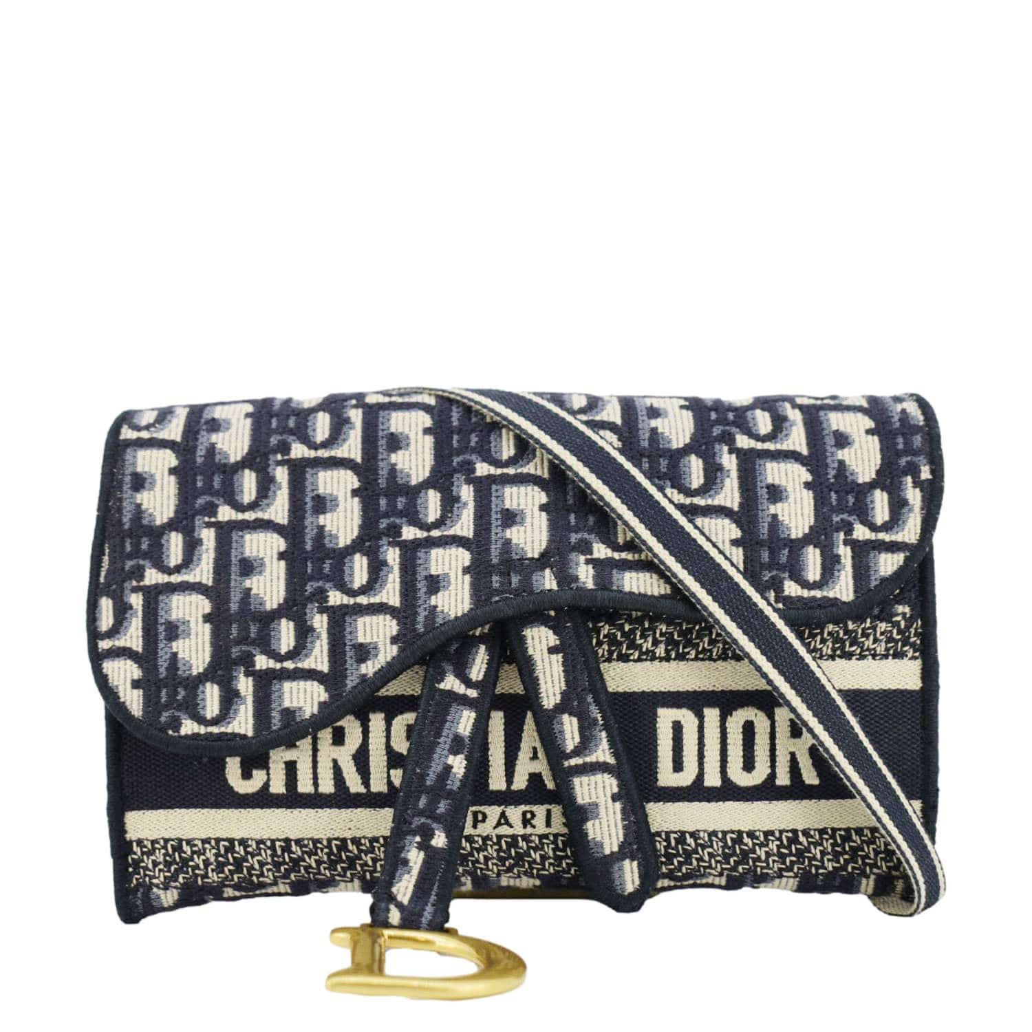 Dior Saddle Slim Oblique Crossbody Bag Canvas Blue Navy