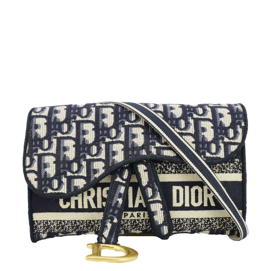 Dior Saddle Slim Oblique Crossbody Bag Navy Canvas Blue