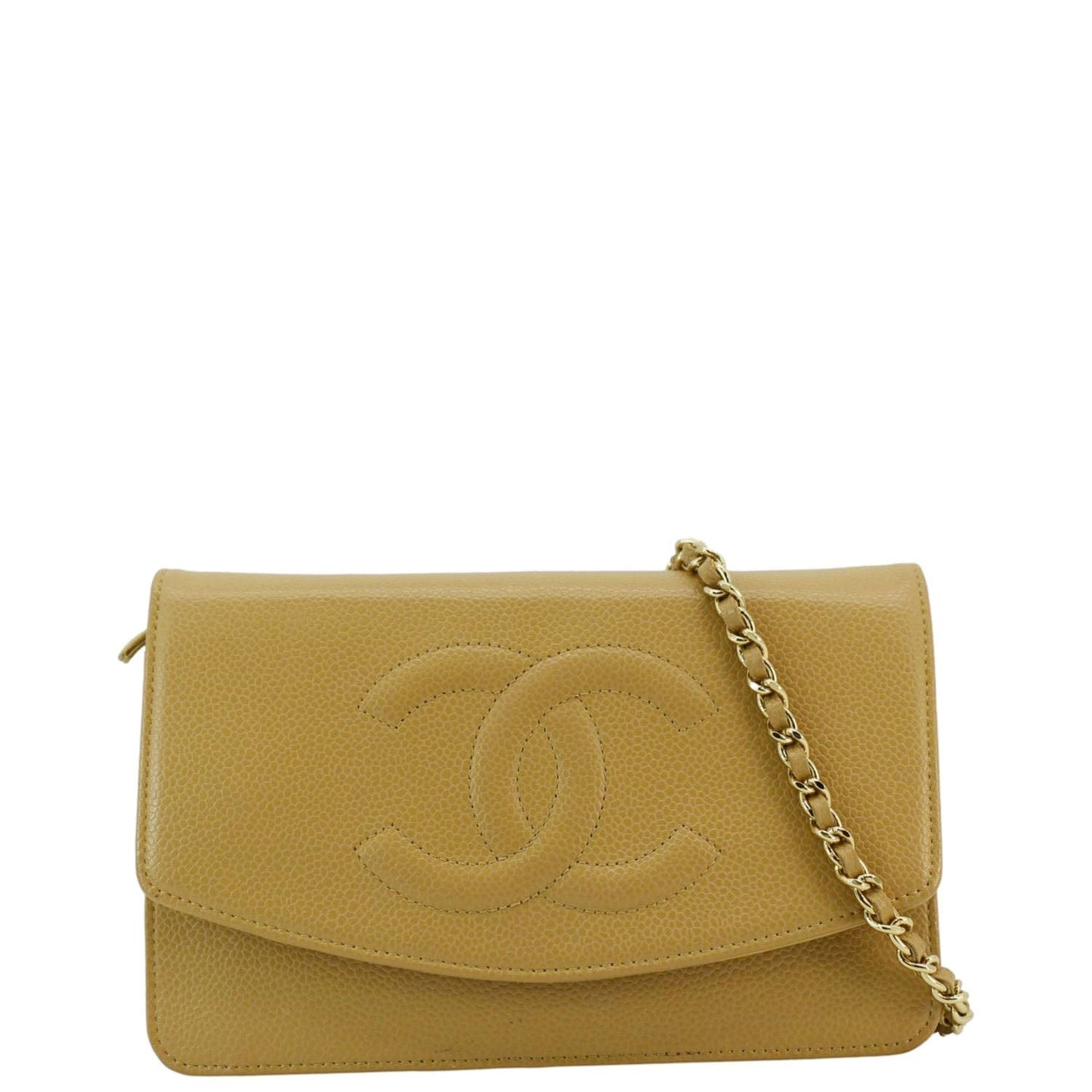 Chanel Timeless Caviar On Leather Beige Wallet Case
