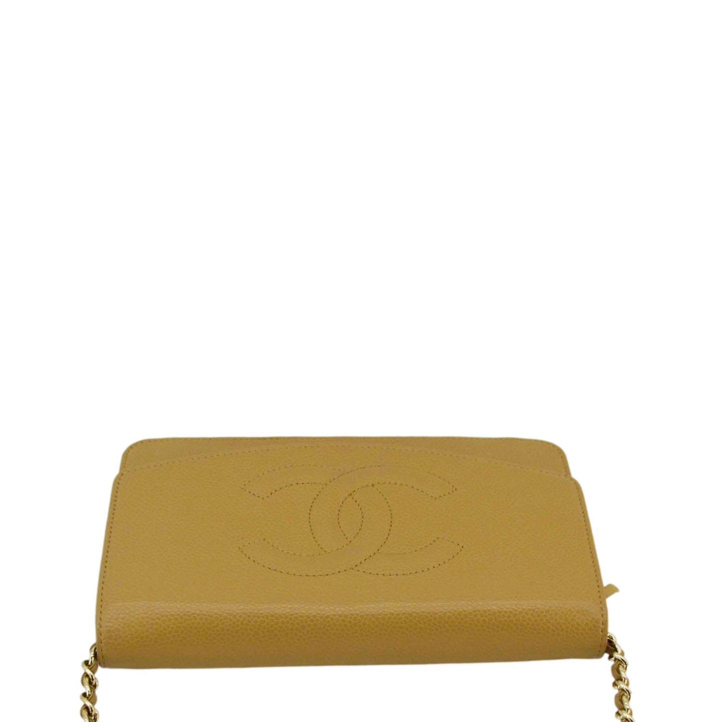 Chanel Timeless Caviar On Leather Beige Wallet Case