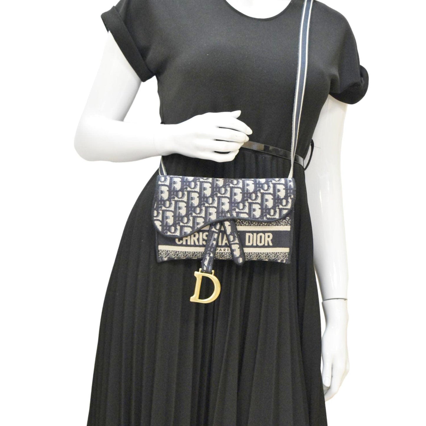 Dior Saddle Slim Oblique Crossbody Bag Canvas Blue Navy