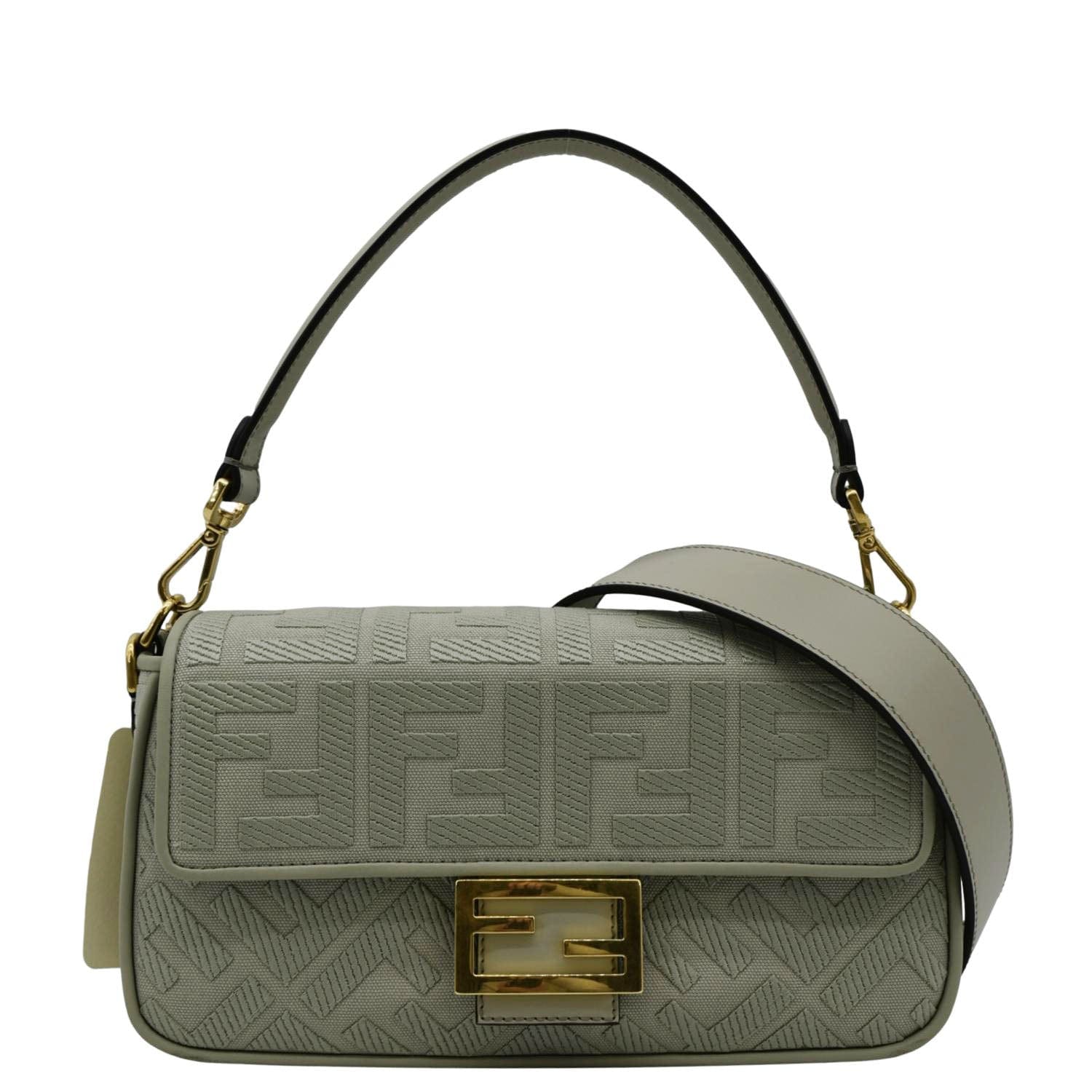 Fendi Baguette Ff Shoulder Bag Mint Canvas Green Chain