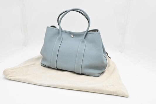 Hermes Garden Party In Light Handbag Leather Blue Travel Bag