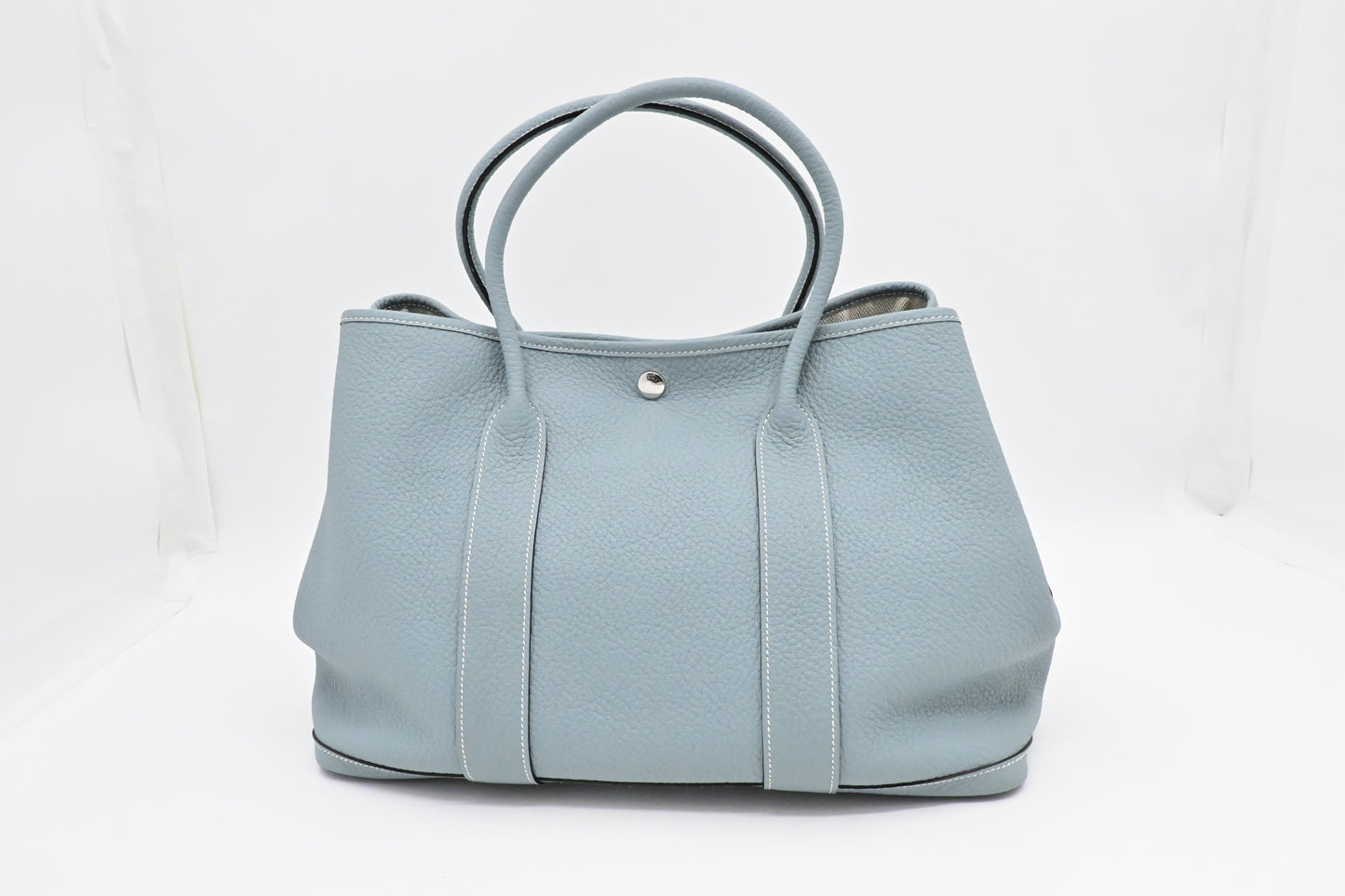 Hermes Garden Party In Light Handbag Leather Blue Travel Bag
