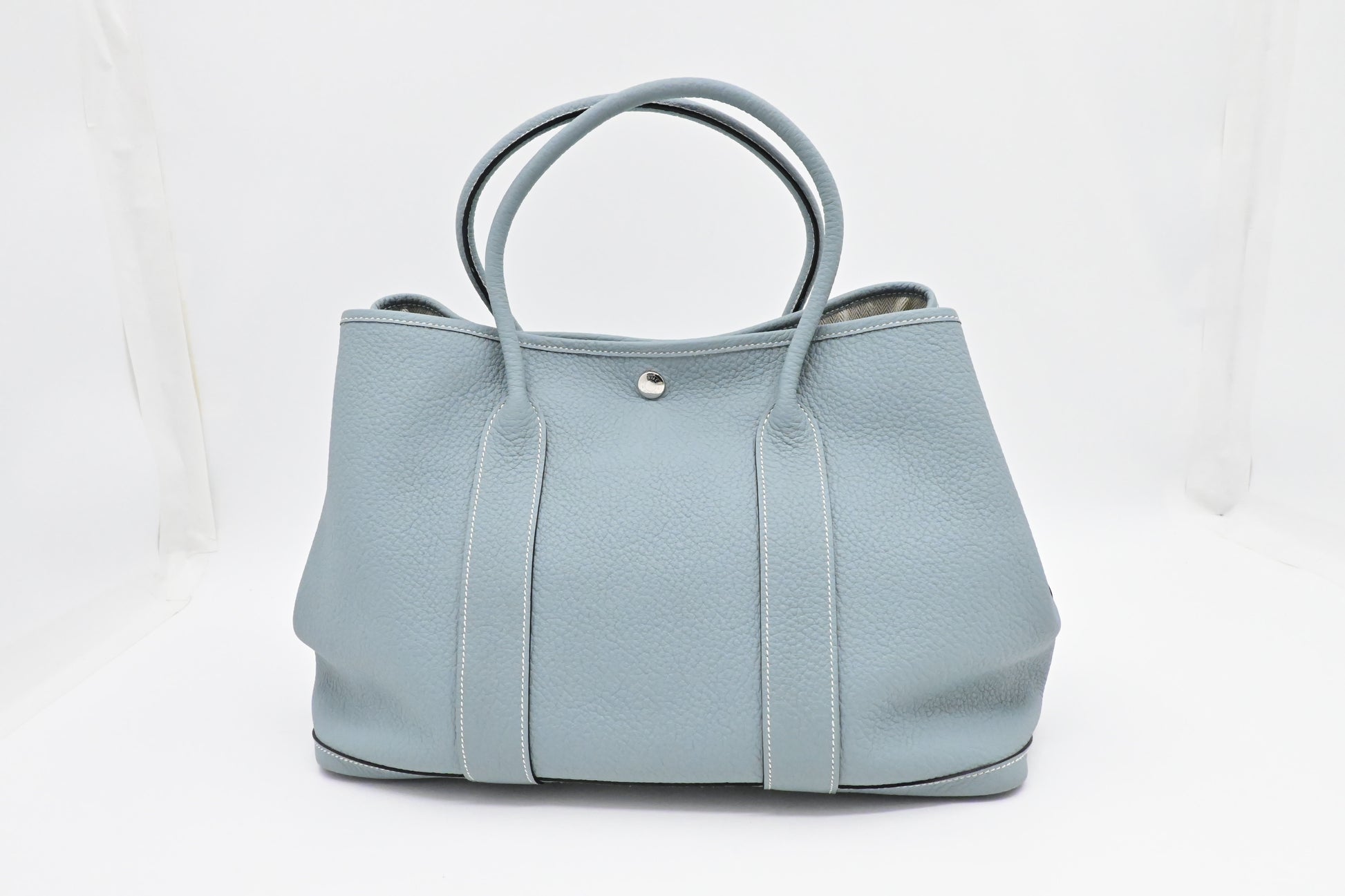 Hermes Garden Party In Light Handbag Leather Blue Travel Bag