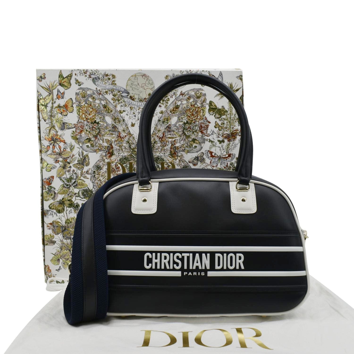 Dior Vibe Zip Bowling Shoulder Bag Navy Leather Blue