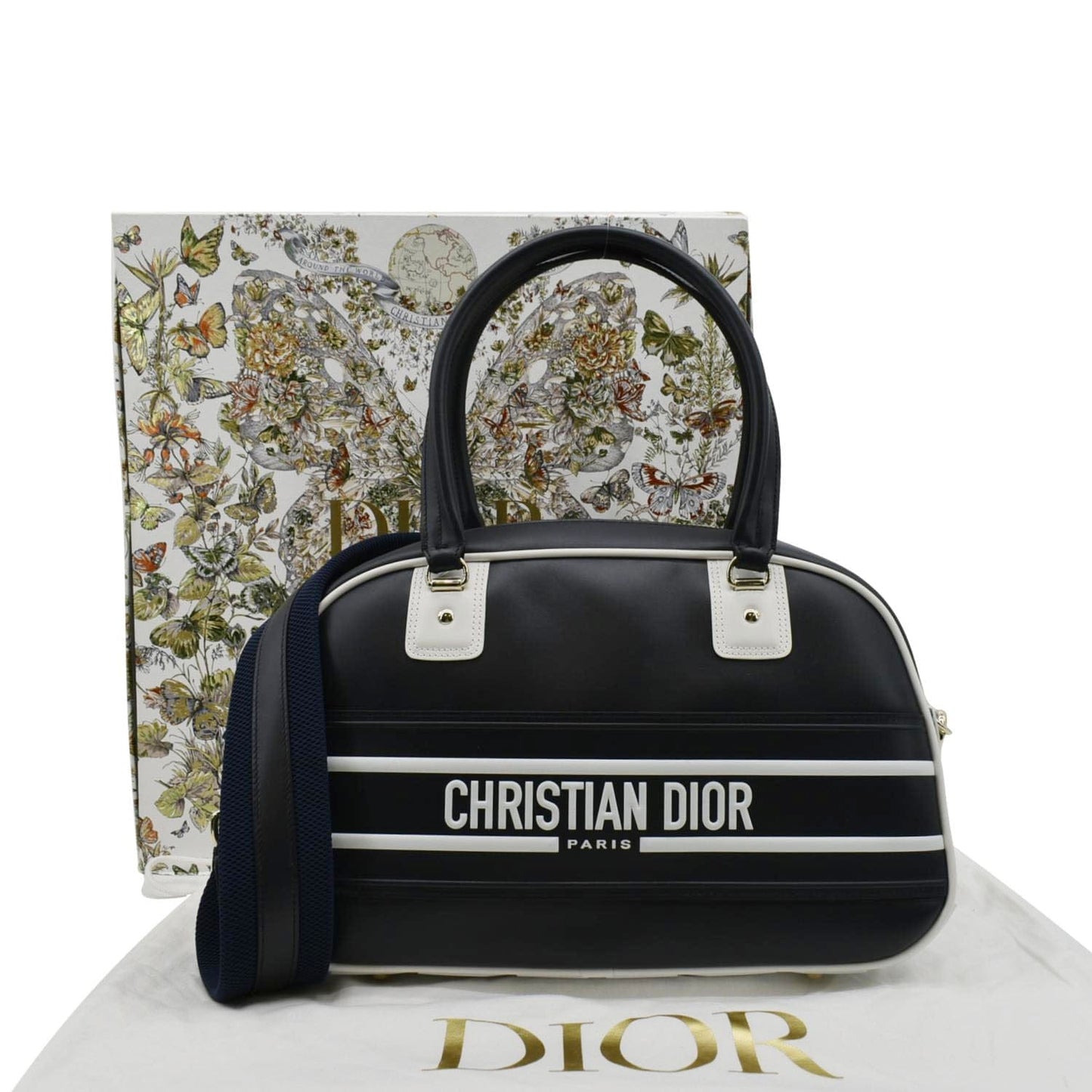 Dior Vibe Bowling Shoulder Bag Leather Blue Navy