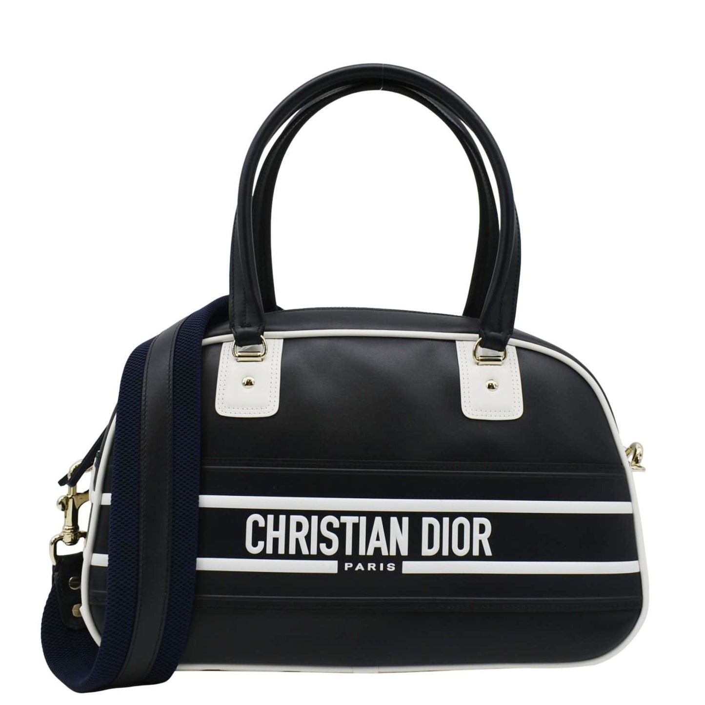 Dior Vibe Zip Bowling Shoulder Bag Navy Leather Blue