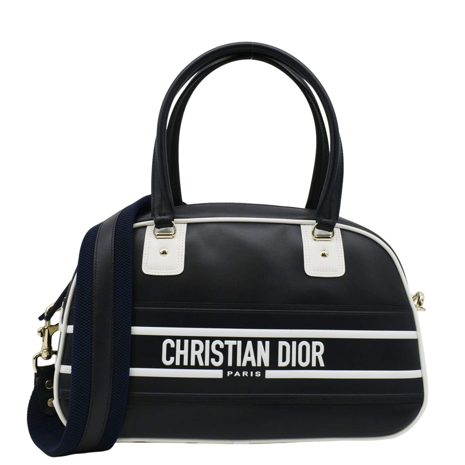 Dior Vibe Zip Bowling Shoulder Bag Navy Leather Blue