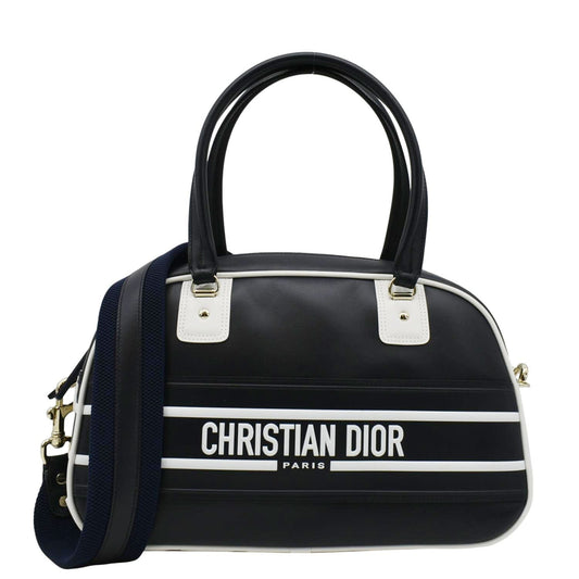 Dior Vibe Zip Bowling Shoulder Bag Navy Leather Blue