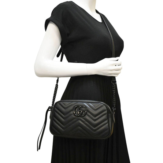 Gucci Marmont Chevron Camera Crossbody Bag Leather Matelasse