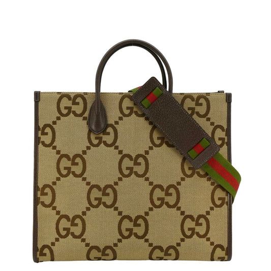 Gucci Jumbo Tote Shoulder Bag Canvas Beige