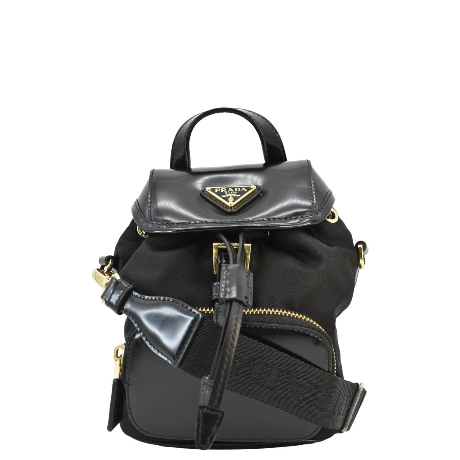 Prada Re Brushed Crossbody Backpack Leather Nylon Black Crossbody Bag