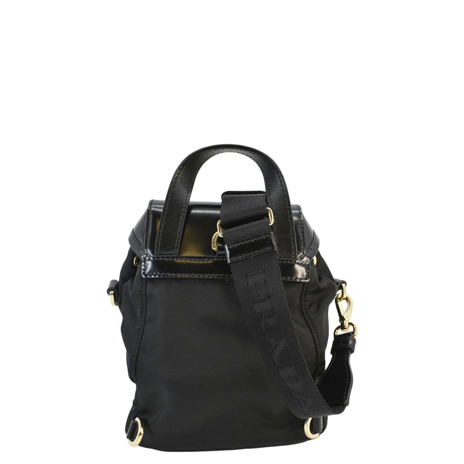 Prada Re Brushed Crossbody Backpack Leather Nylon Black Crossbody Bag