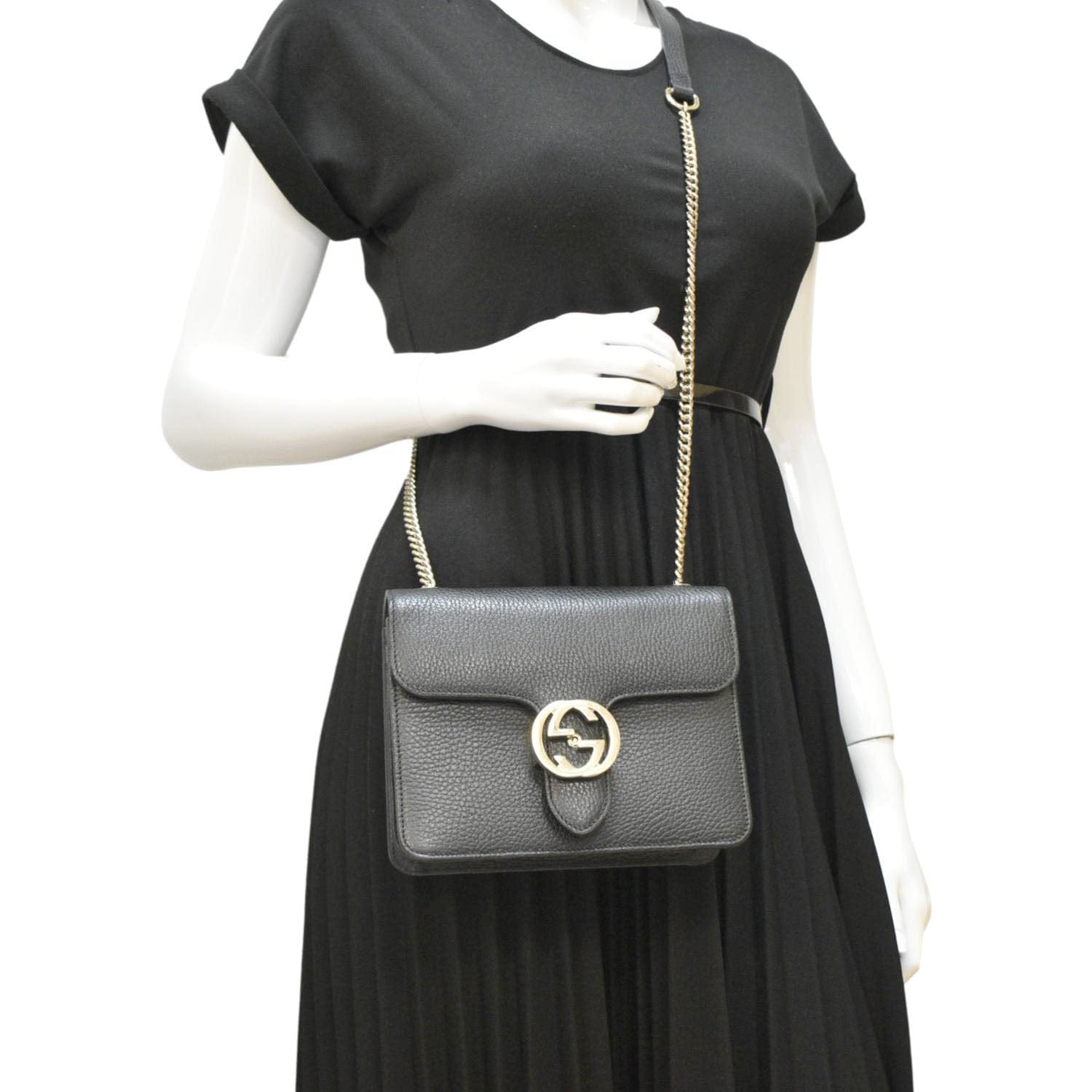 Gucci Interlocking Crossbody Bag Leather Black Shoulder Bag