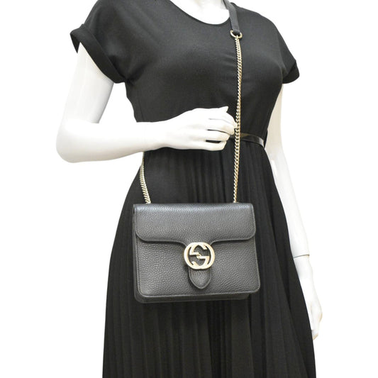 Gucci Interlocking Crossbody Bag Leather Black Shoulder Bag