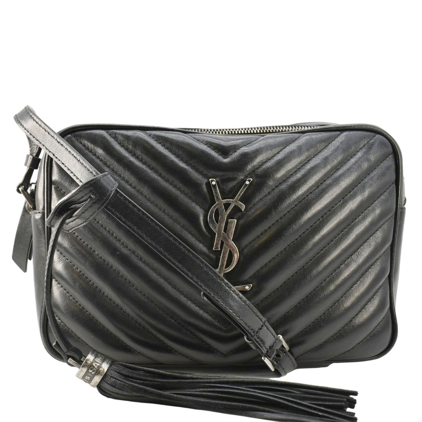 YSL Saint Laurent Yves Lou Camera Chevron Crossbody Bag Leather Black Lou Camera 3