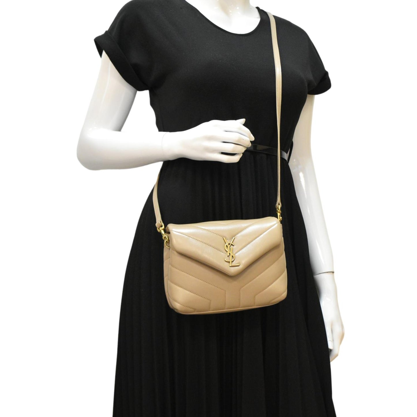 YSL Saint Laurent Yves Loulou Crossbody Bag Leather Matelasse Brown