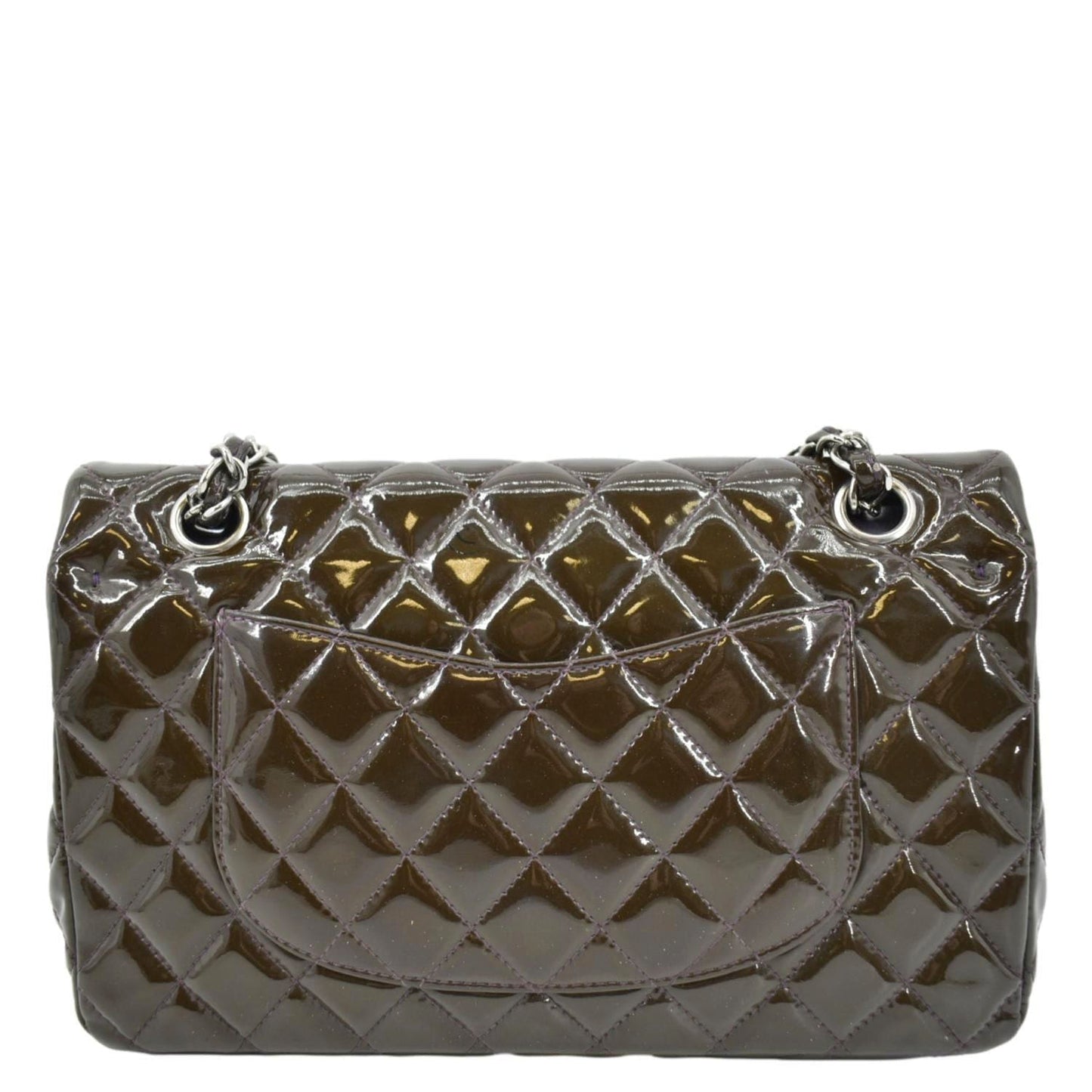 Chanel Classic Double Flap Patent Dark Leather Brown Red Travel Bag