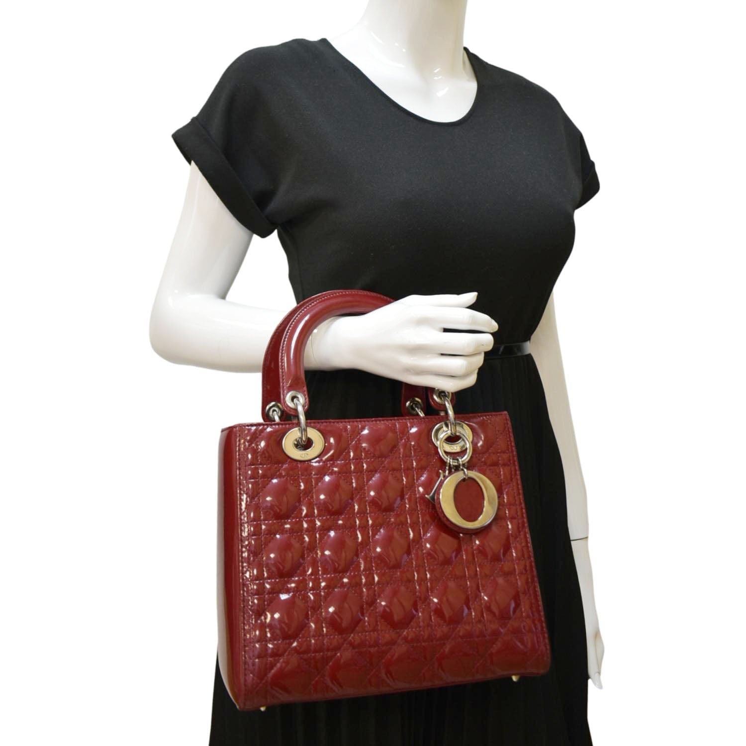 Dior Lady Shoulder Bag Leather Red Medium