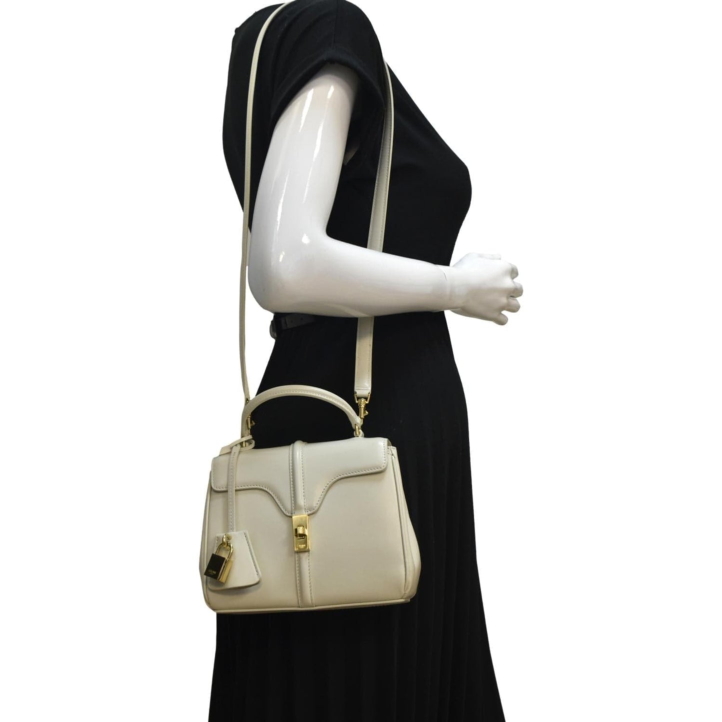 Laminated Shoulder Bag Limestone Leather Small