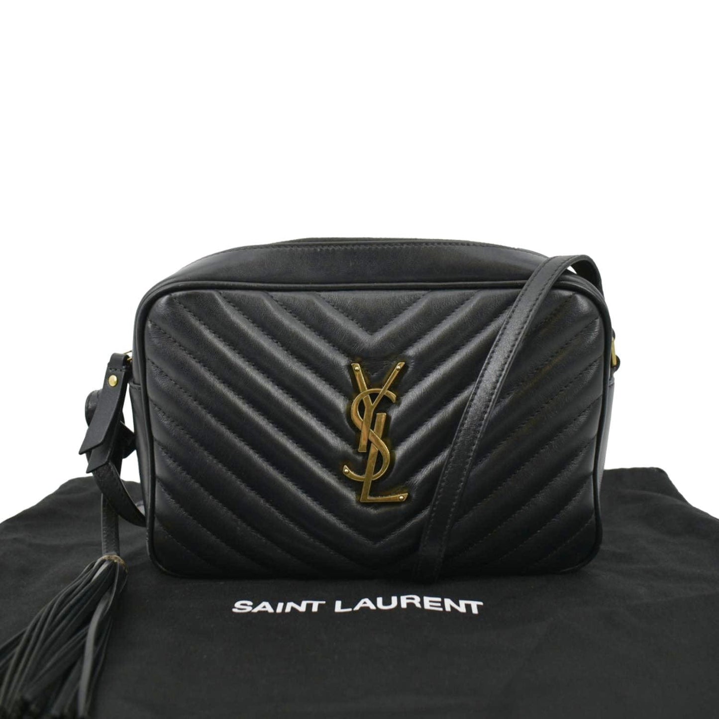 YSL Saint Laurent Yves Lou Chevron Camera Crossbody Bag Leather Black Camera Black Bag